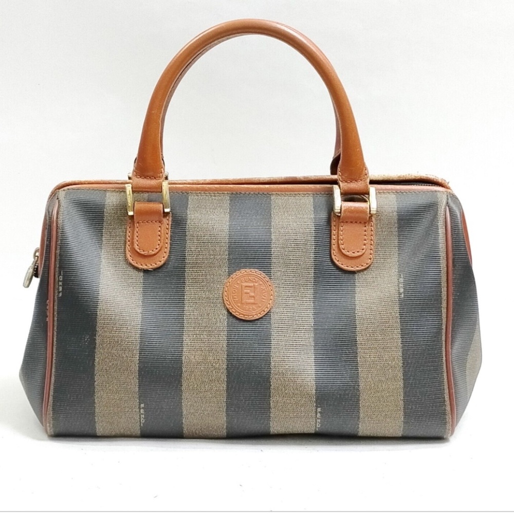 Authentic Fendi Pequin Boston Tote Bag